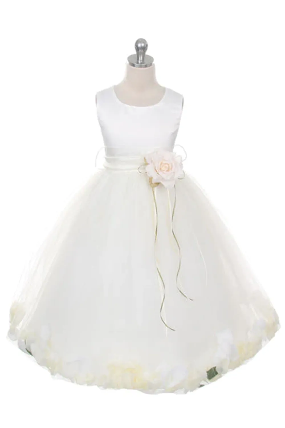 160 B Satin Flower Petal Ivory Flower Girl Dress (2 of 2 Selections)