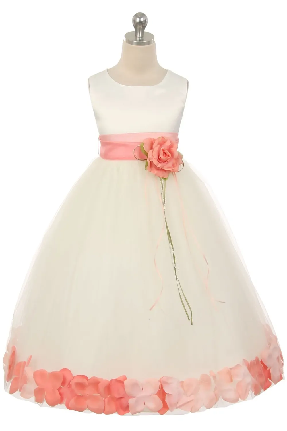 160 B Satin Flower Petal Ivory Flower Girl Dress (2 of 2 Selections)