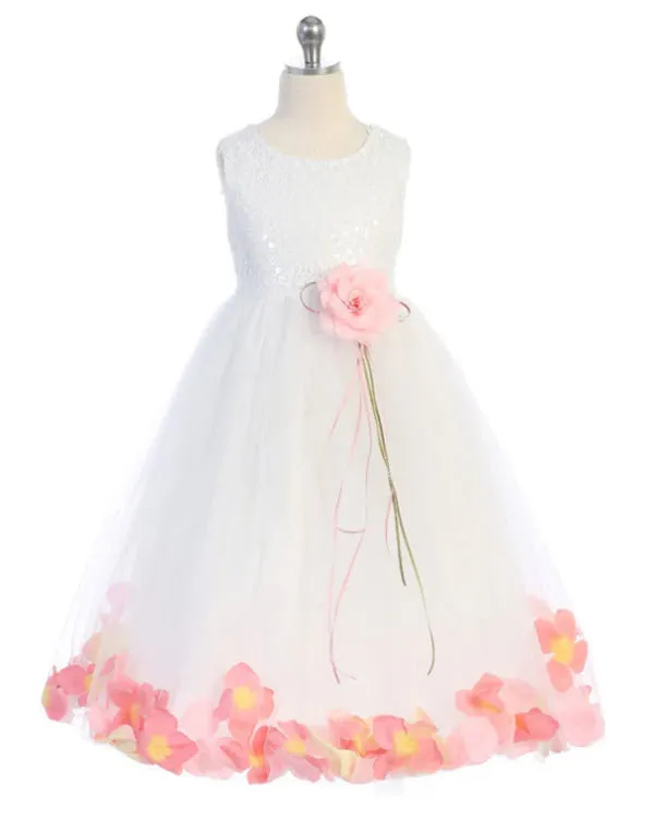 160 C White Sequin Top Flower Petal Girl Dress (1 of 2)