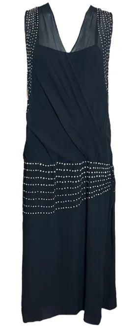 1920s Black Chiffon Flapper Dress Studded with Rhinestones