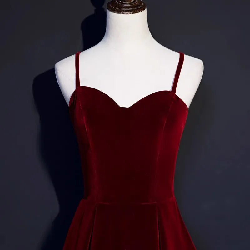 50s style Burgundy Velvet Short Prom Dress Bridesmaid Dress