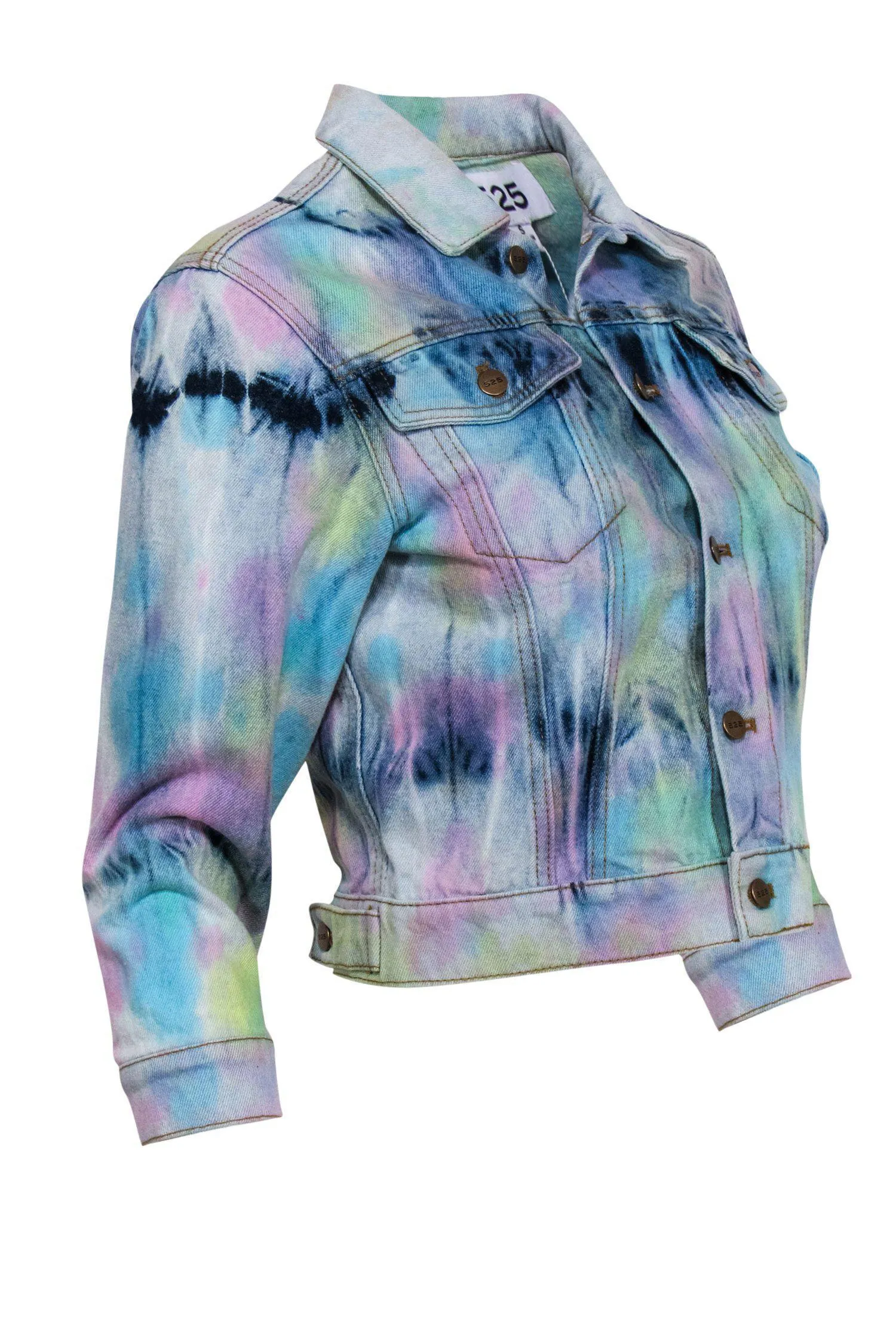 525 America - Multicolored Pastel Tie-Dye Cropped Denim Jacket Sz S