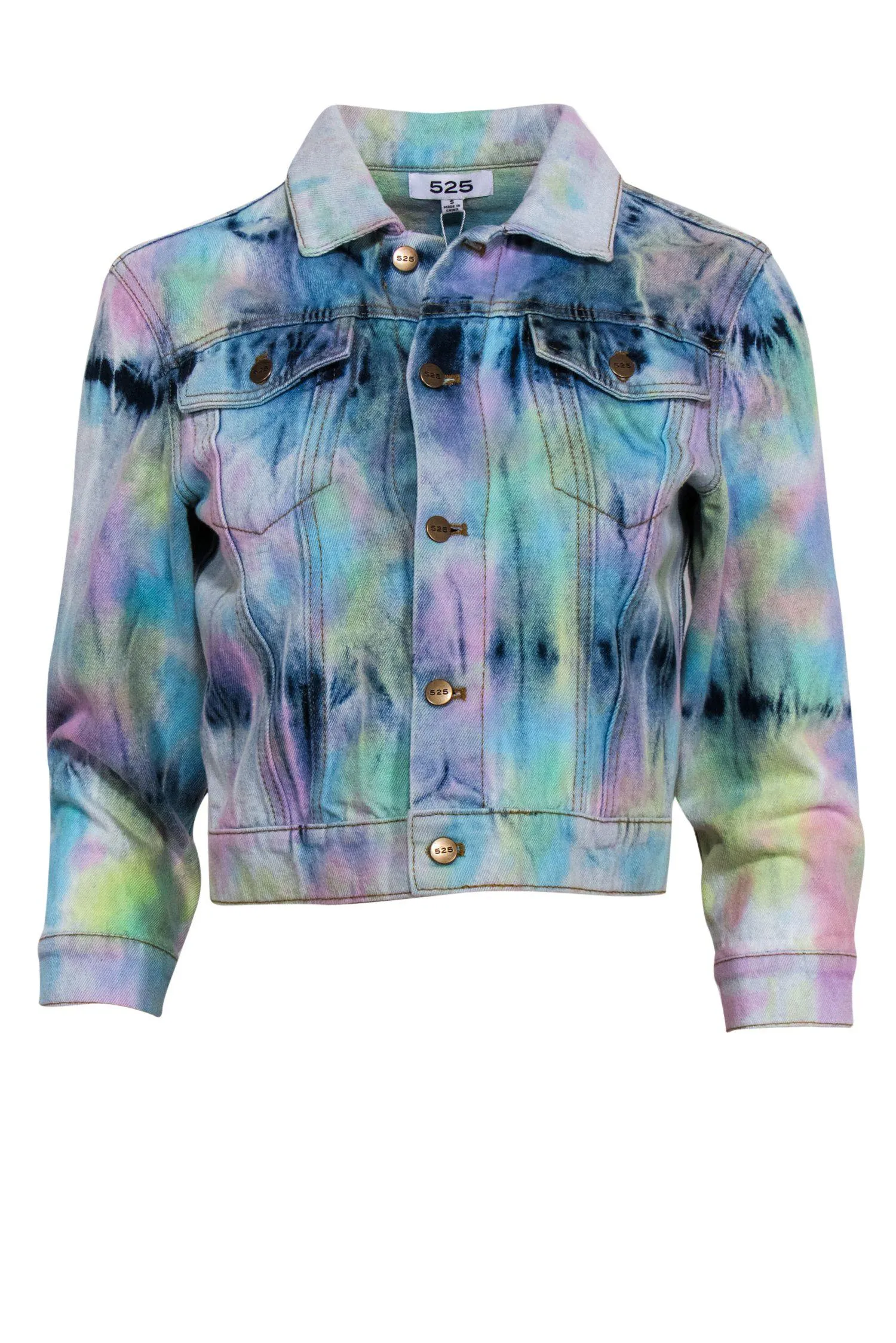 525 America - Multicolored Pastel Tie-Dye Cropped Denim Jacket Sz S