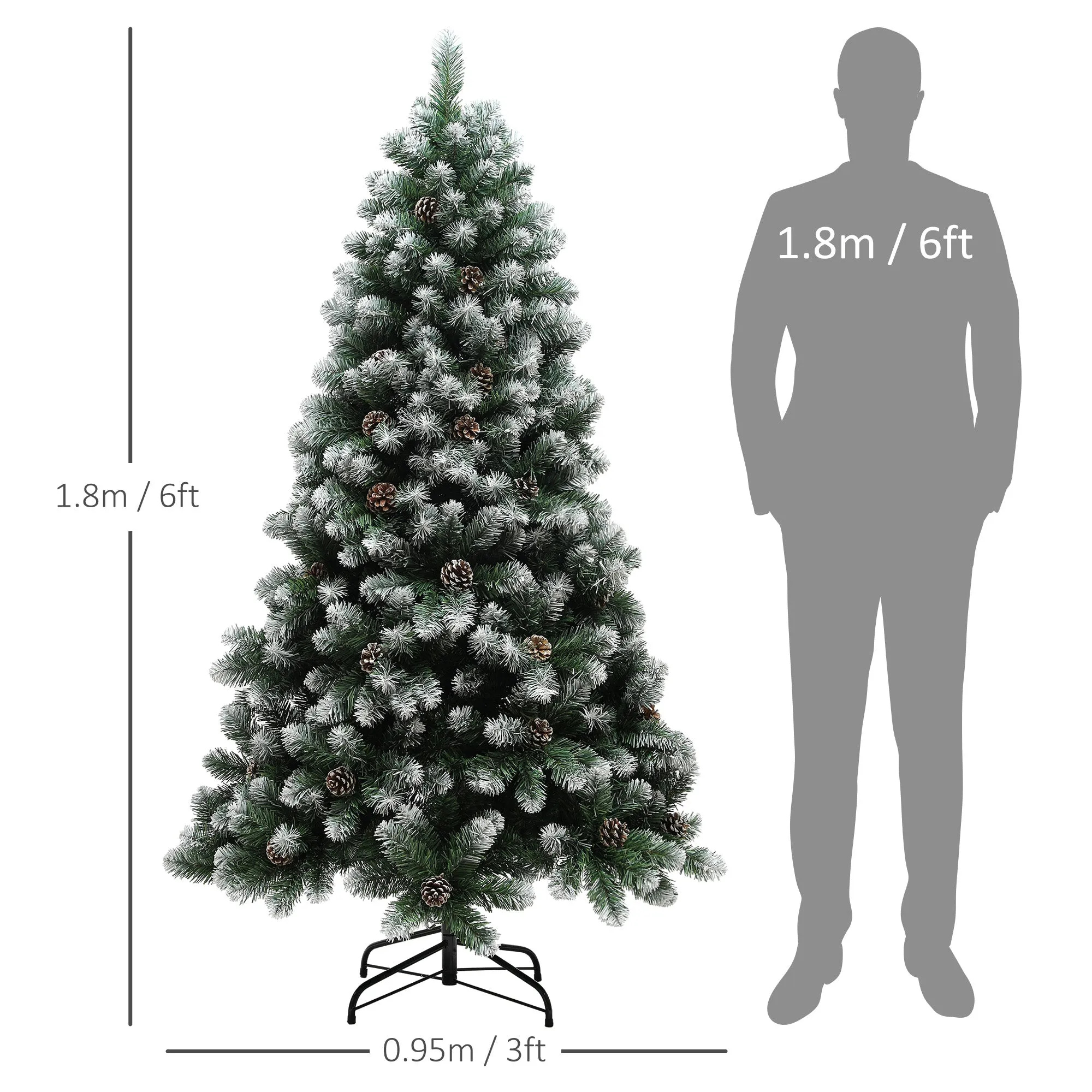 6ft Artificial Pine Christmas Tree with Pinecones, Steel Base