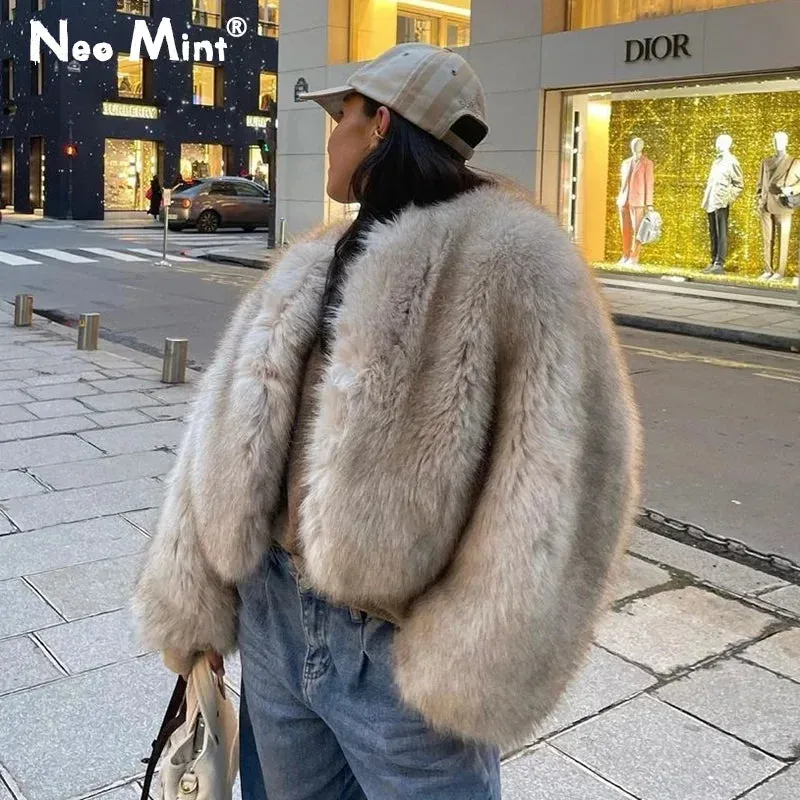 Advbridge Iconic Street Fashion Week Luxury Brand Gardient Cropped Faux Fur Coat Women Winter 2024 Hot Cool Girls Fluffy Short Fur Jacket