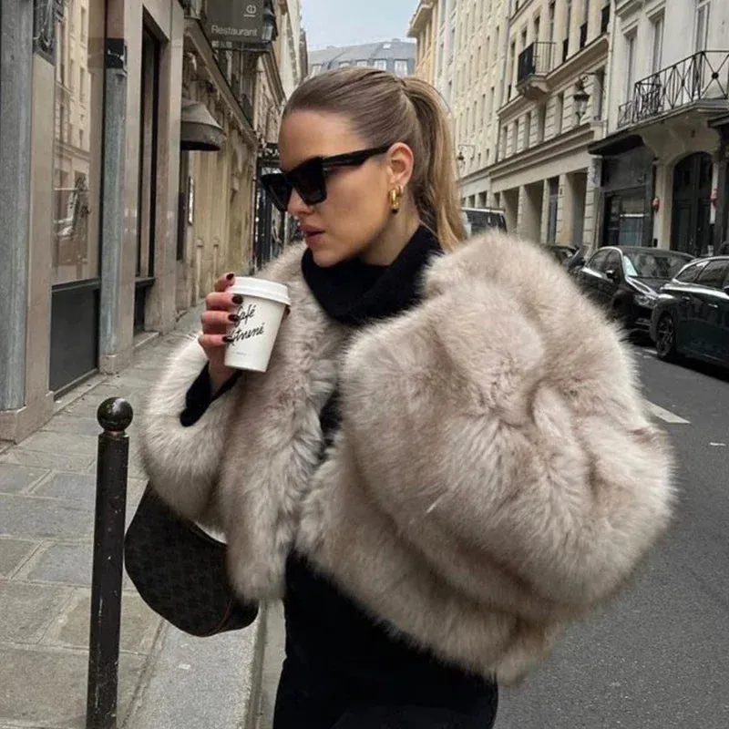 Advbridge Iconic Street Fashion Week Luxury Brand Gardient Cropped Faux Fur Coat Women Winter 2024 Hot Cool Girls Fluffy Short Fur Jacket