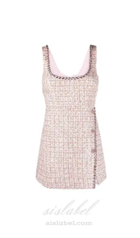 ALEXANDRA DIAMANTÉ TRIM BOUCLE MINI DRESS IN PINK