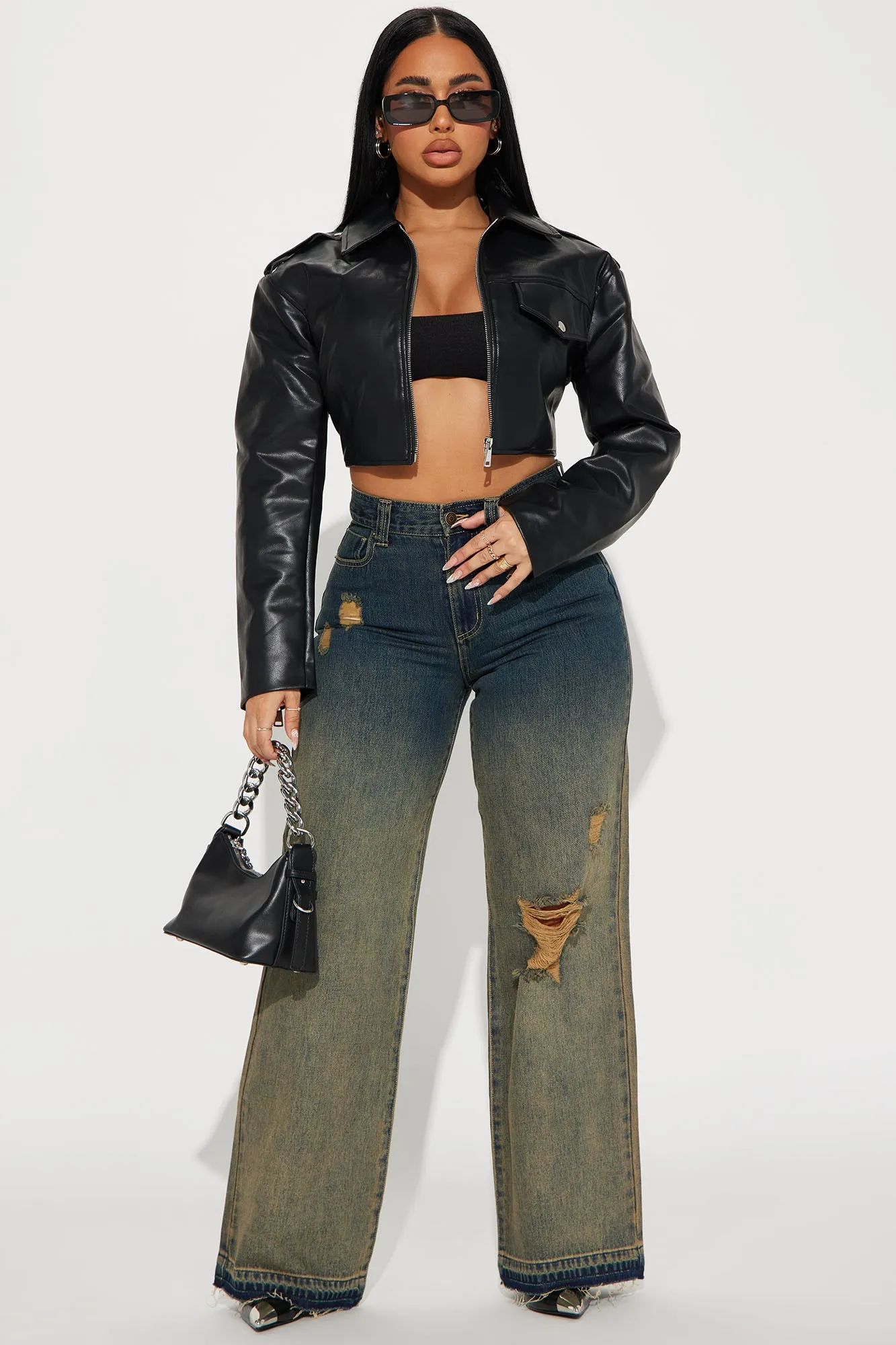 Alexis Cropped Moto Jacket - Black