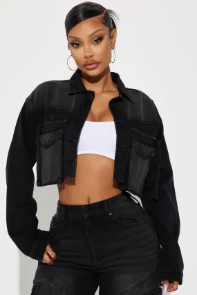 Angel In Disguise Cargo Denim Jacket - Black Wash