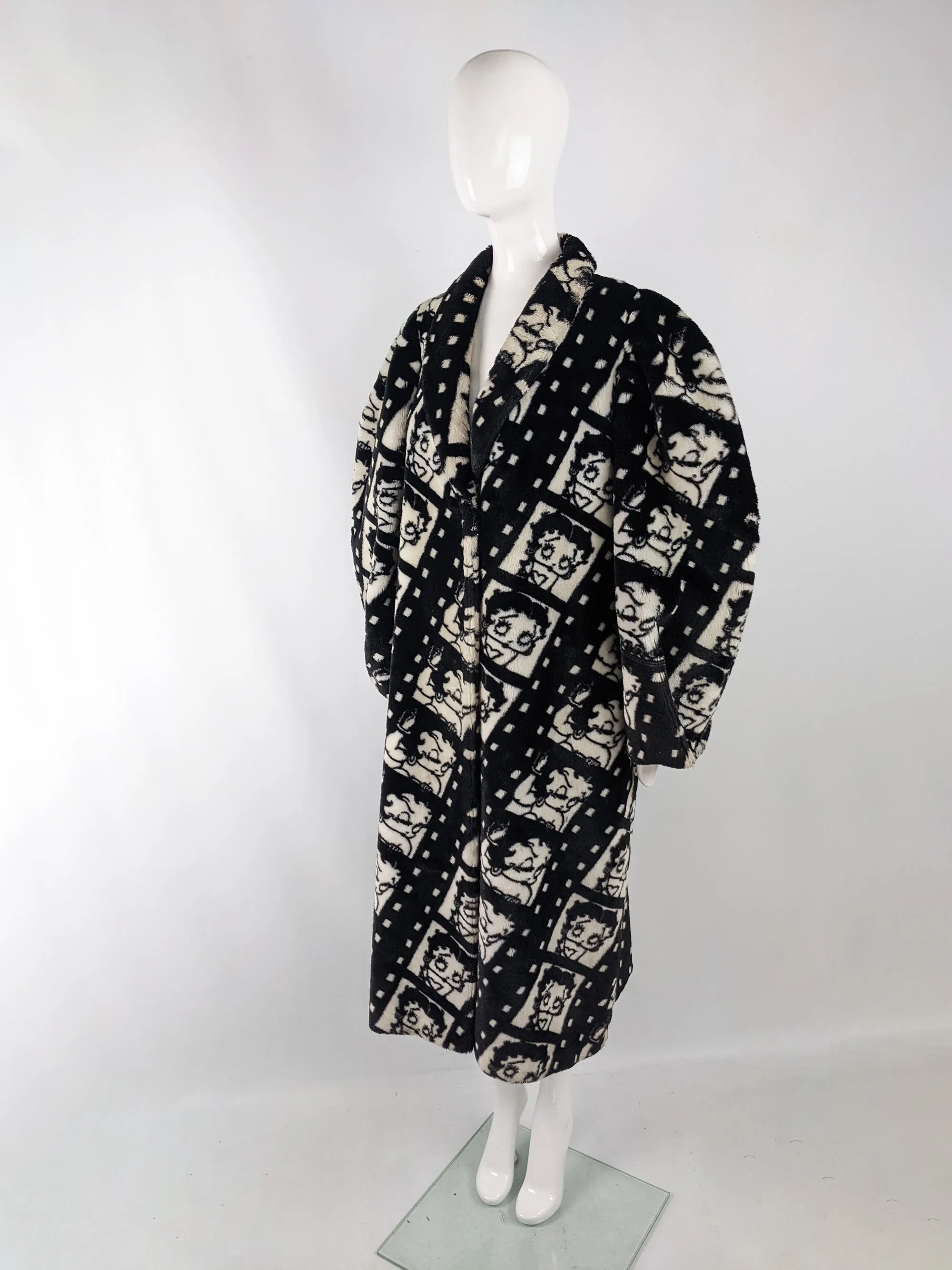 Apparence Vintage Black & White Movie Star Faux Fur Coat, 1980s