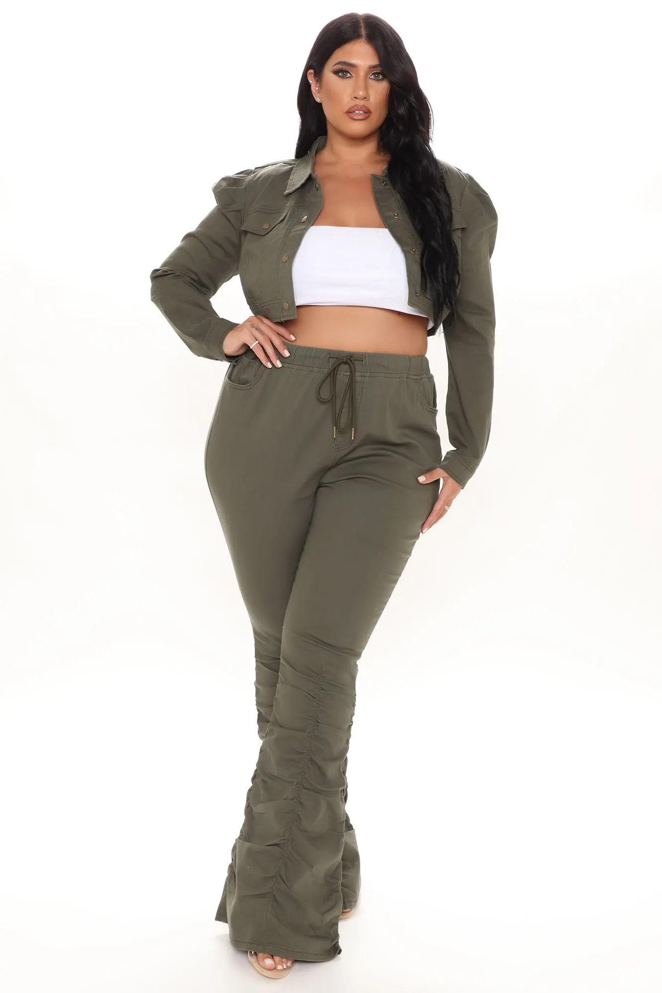 Ask Again Later Stacked Flare Pants - Olive