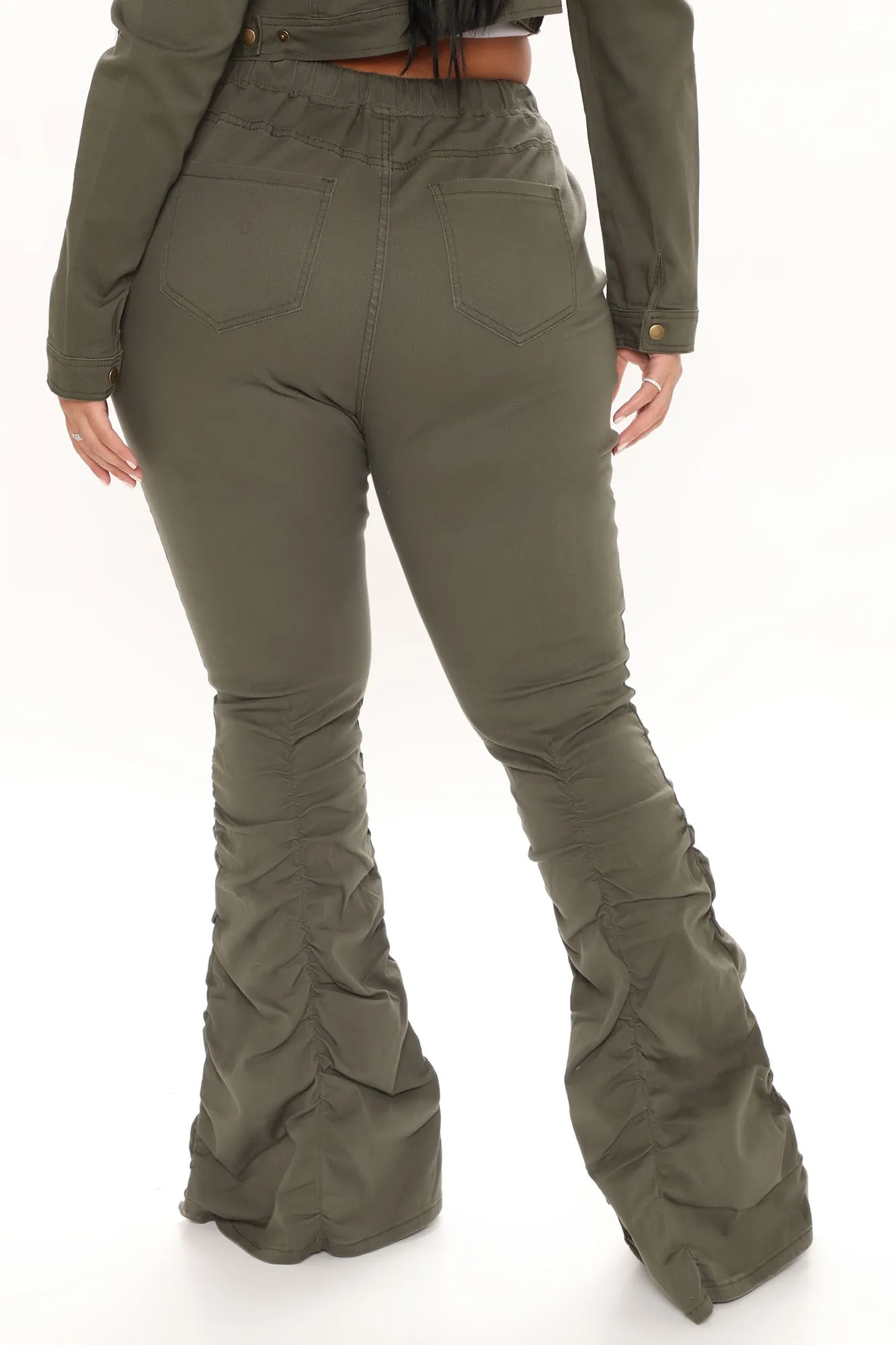 Ask Again Later Stacked Flare Pants - Olive