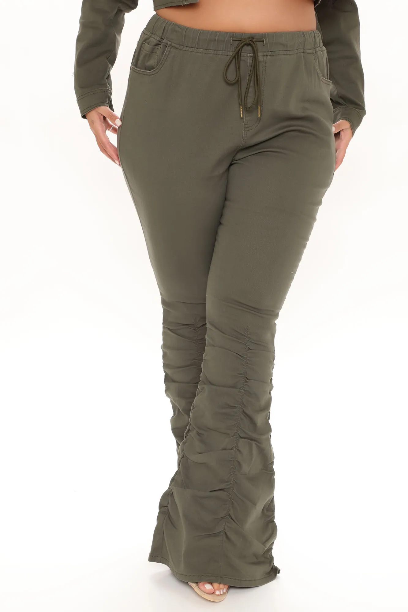 Ask Again Later Stacked Flare Pants - Olive