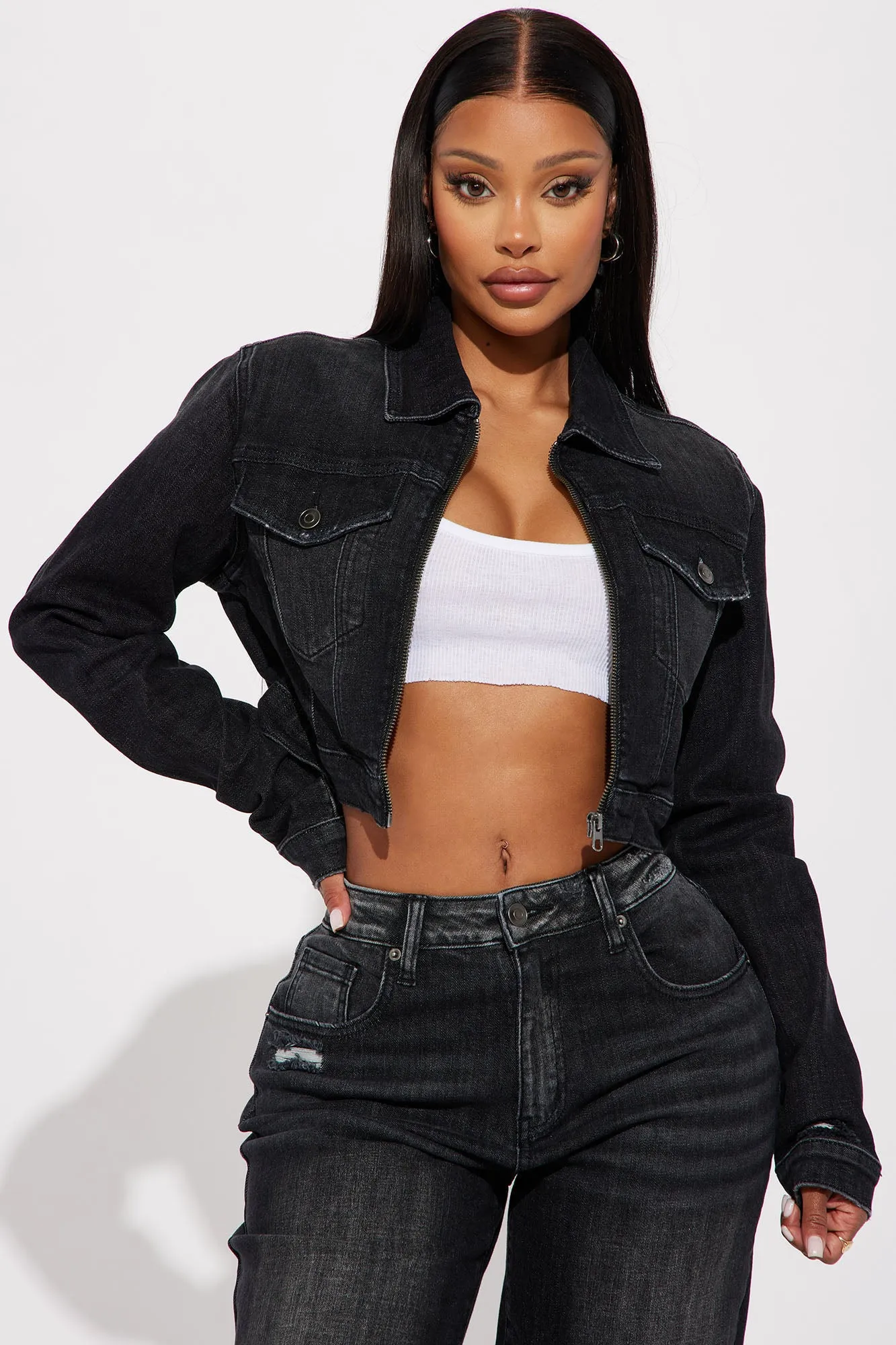 Astrid Stretch Denim Jacket - Black Wash