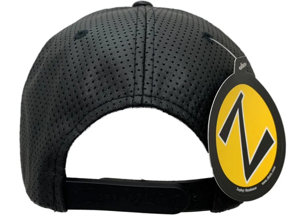 Auburn Tigers Zephyr Black Faux Leather with Textured Flat Bill Snapback Hat Cap