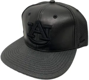 Auburn Tigers Zephyr Black Faux Leather with Textured Flat Bill Snapback Hat Cap