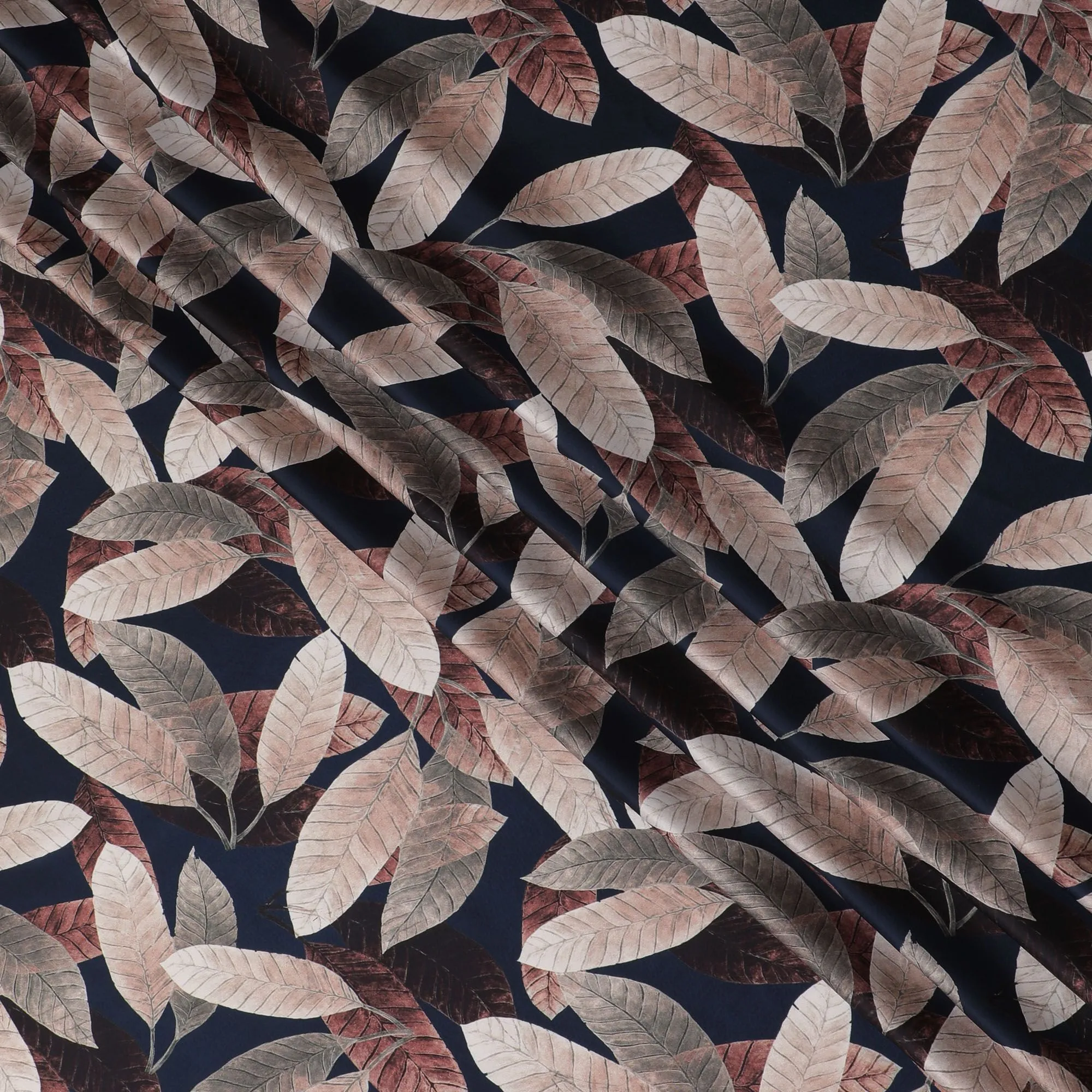 Autumnal Elegance Leaf-Patterned Synthetic Satin Fabric - 110cm Wide-D18554