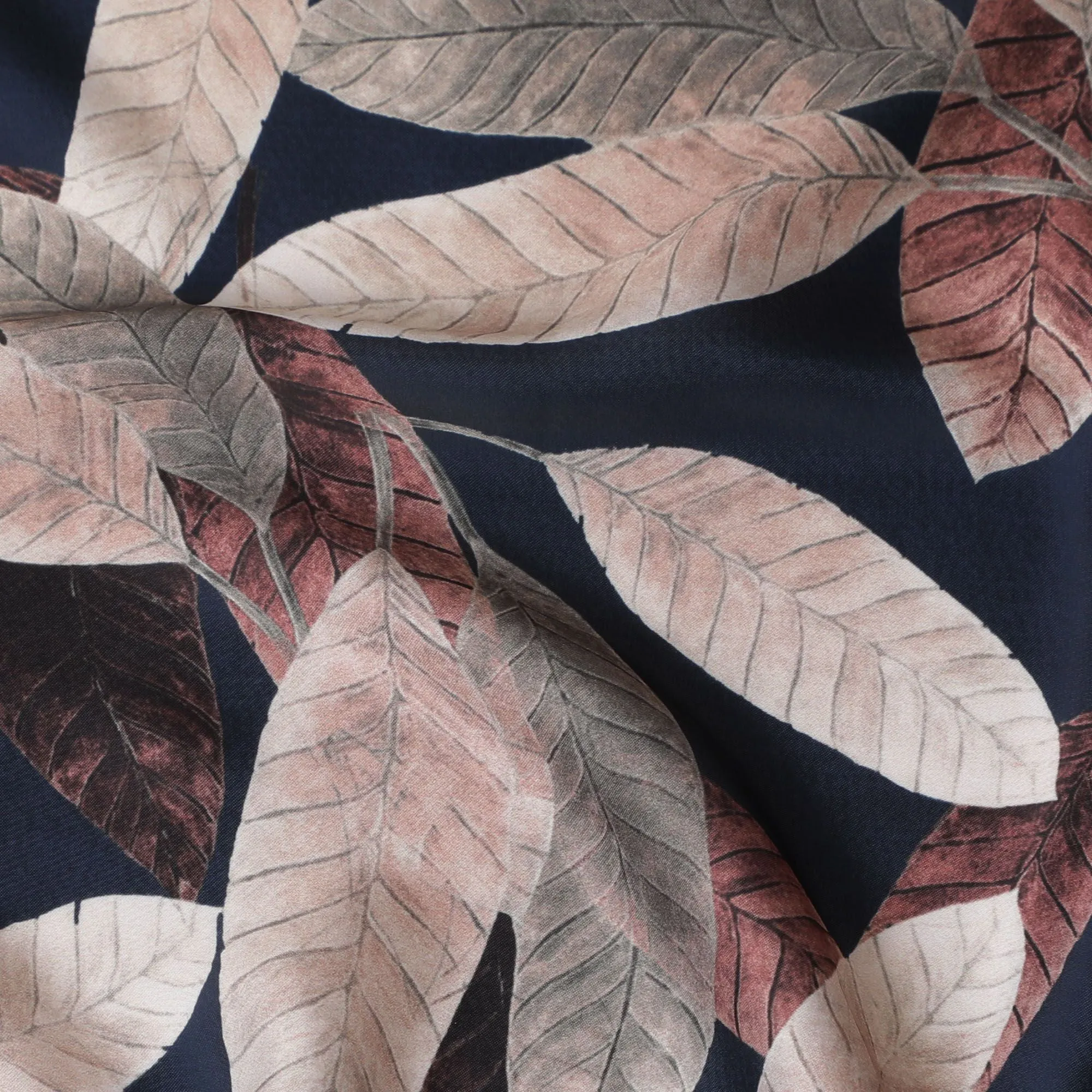 Autumnal Elegance Leaf-Patterned Synthetic Satin Fabric - 110cm Wide-D18554