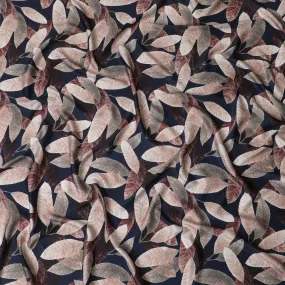 Autumnal Elegance Leaf-Patterned Synthetic Satin Fabric - 110cm Wide-D18554