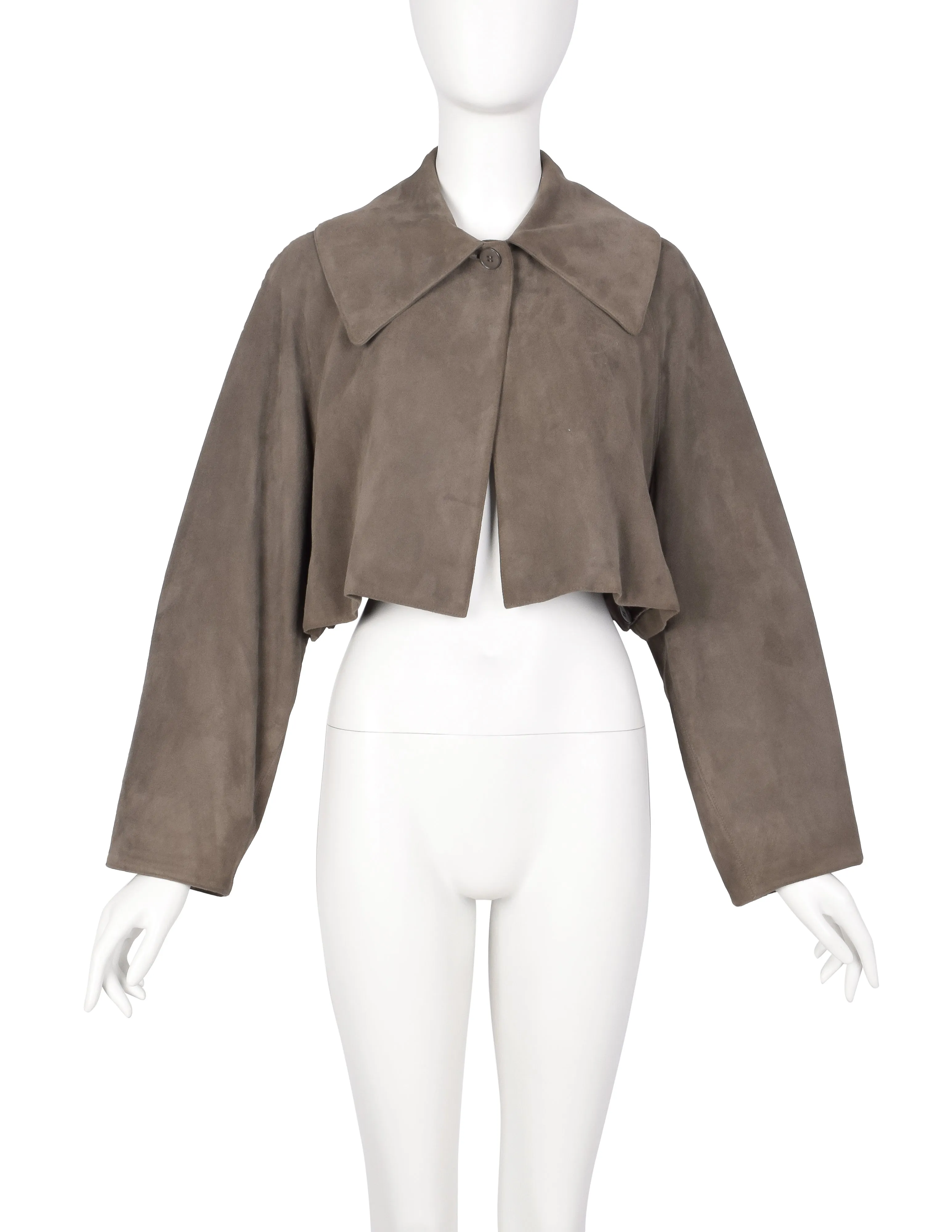 Azzedine Alaia Vintage AW 1989 Taupe Suede Cropped Jacket