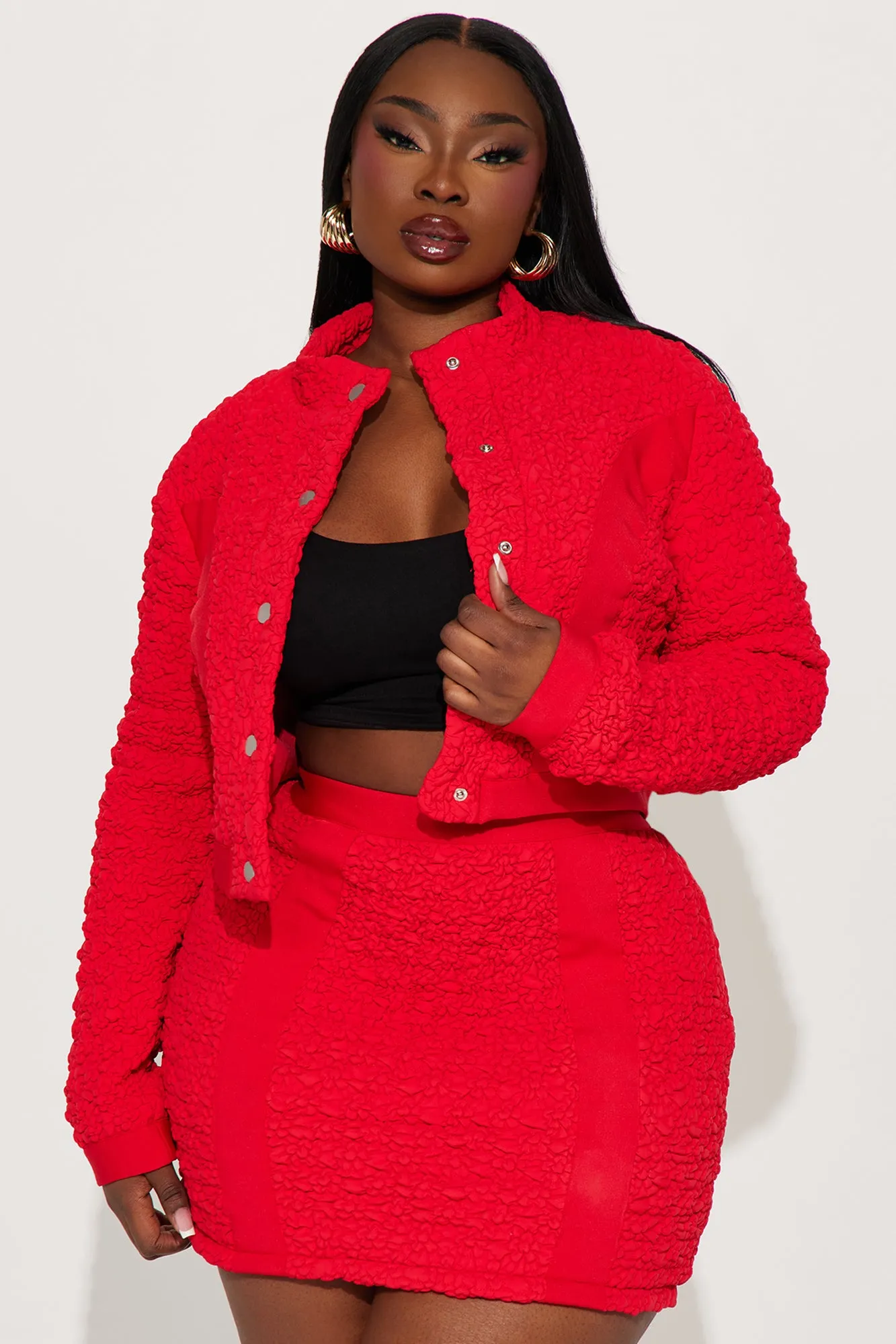 Babe Nation Textured Skirt Set - Red