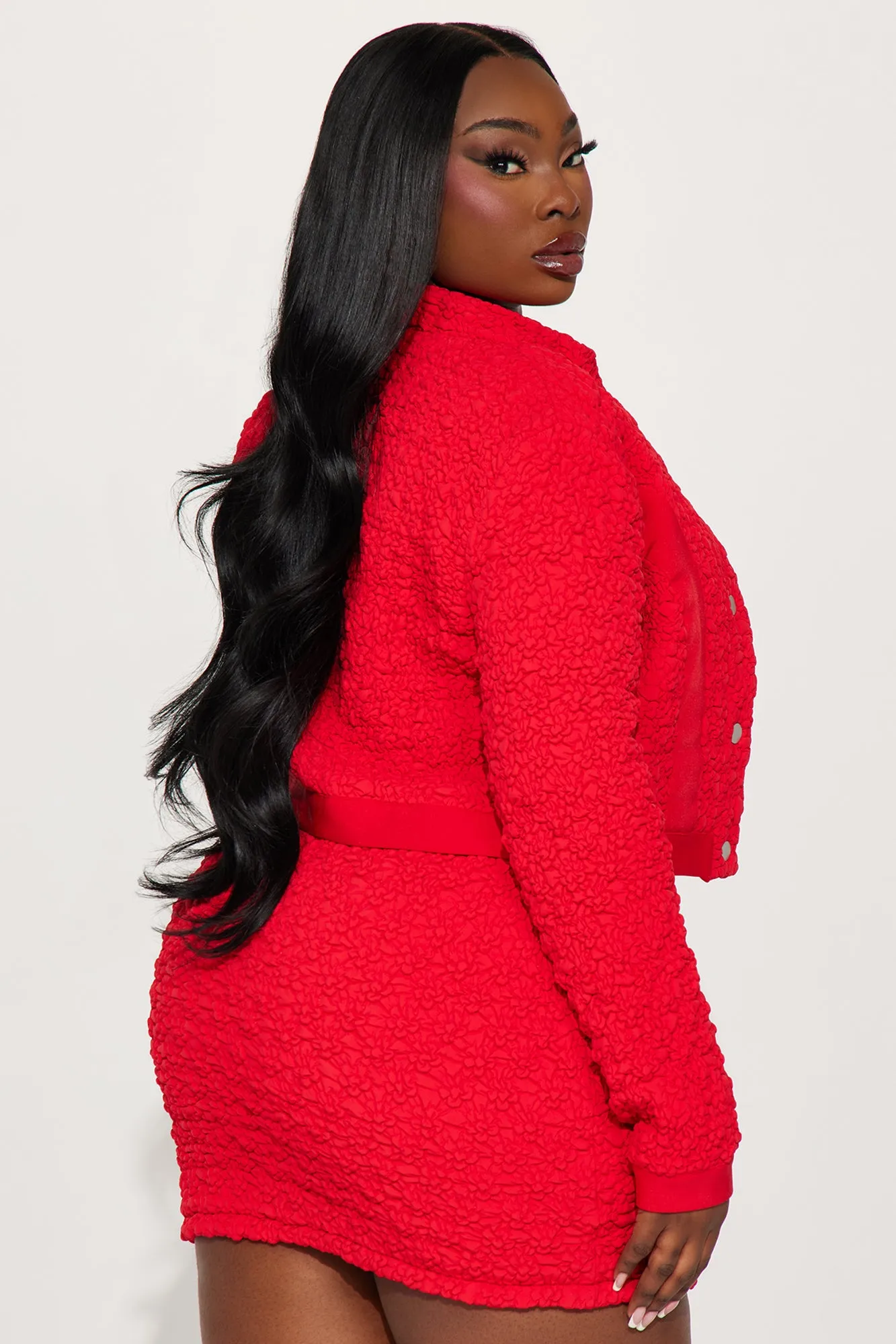 Babe Nation Textured Skirt Set - Red