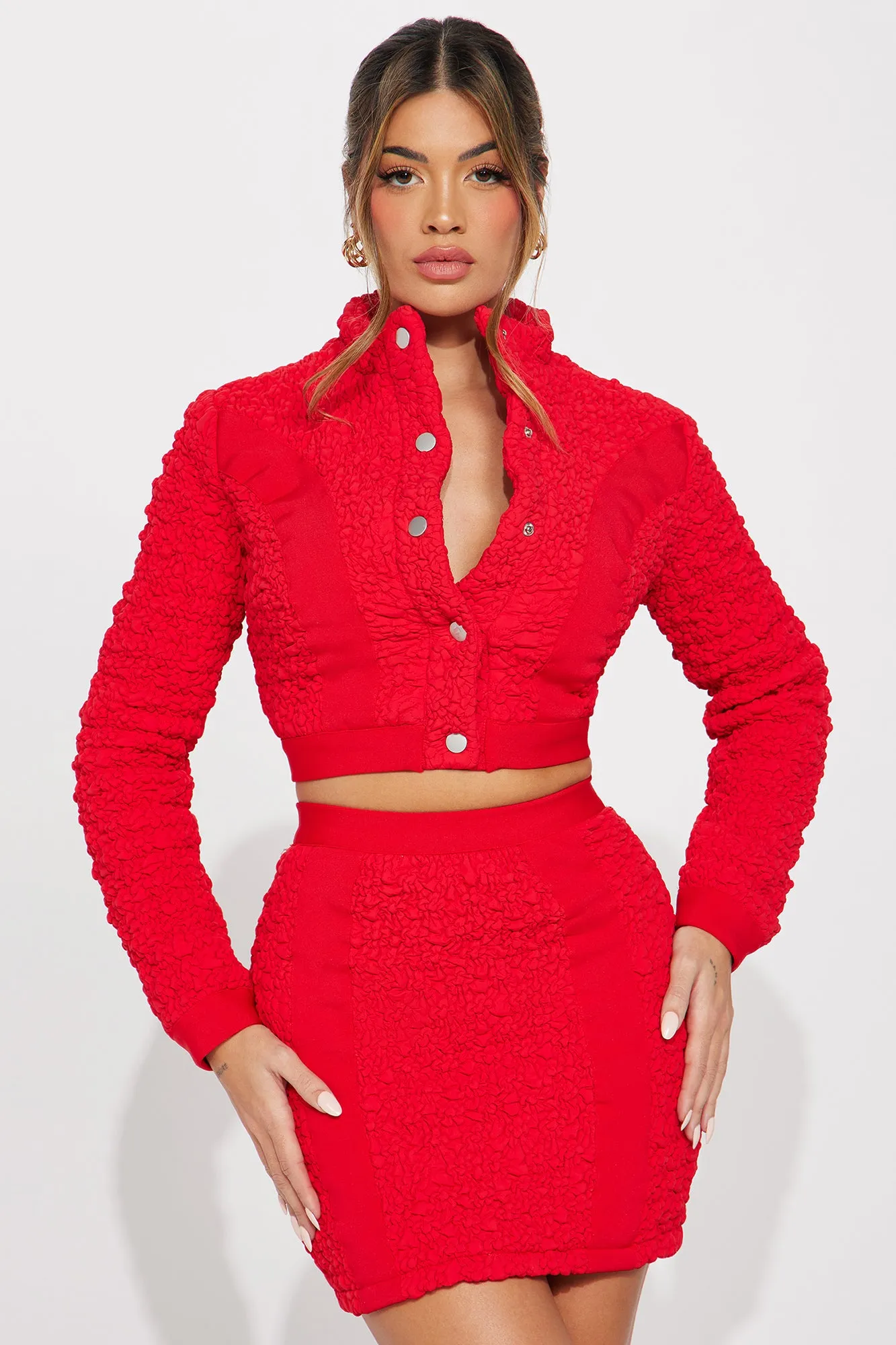 Babe Nation Textured Skirt Set - Red