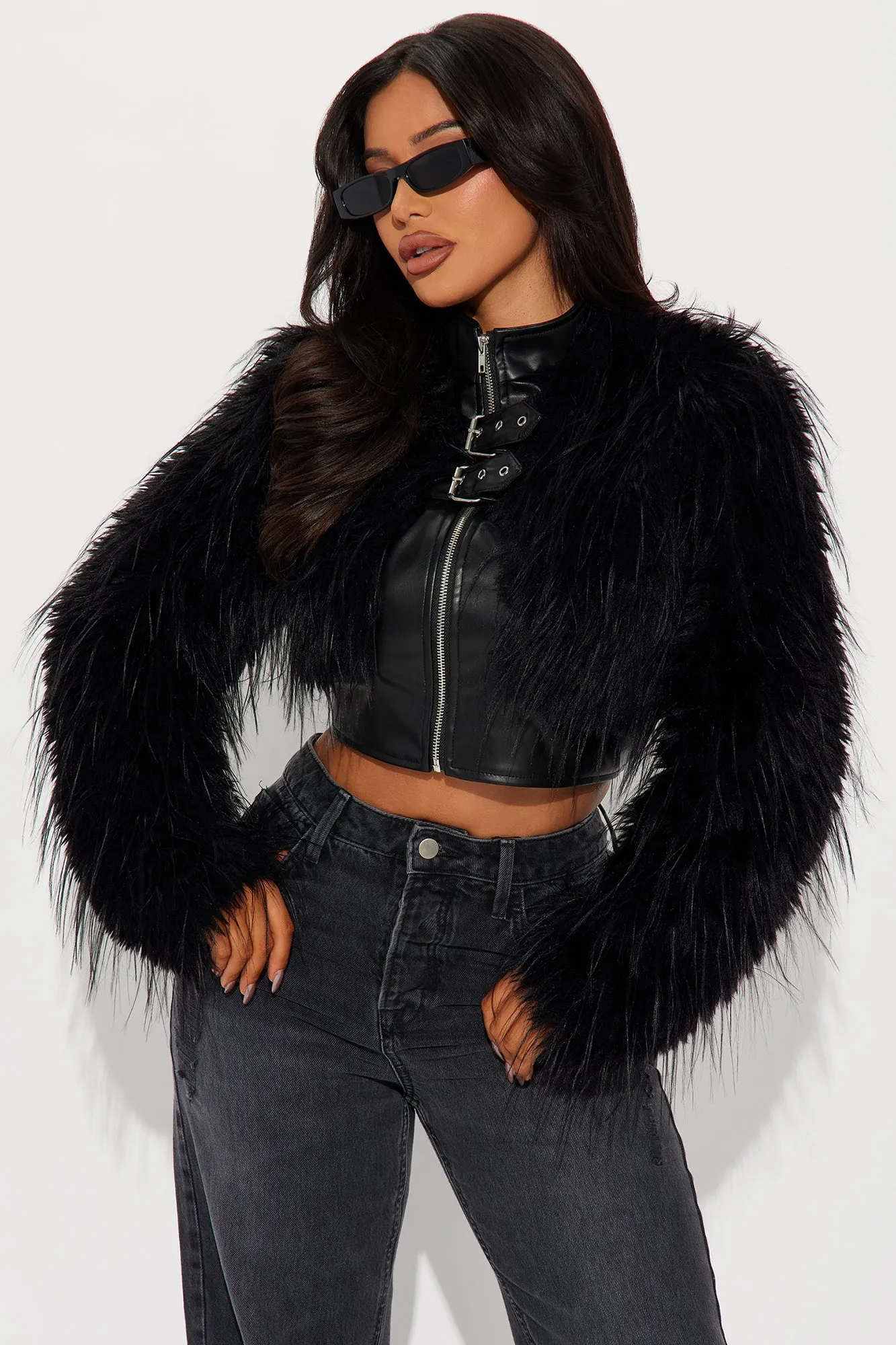 Bad Habits Faux Fur Jacket - Black