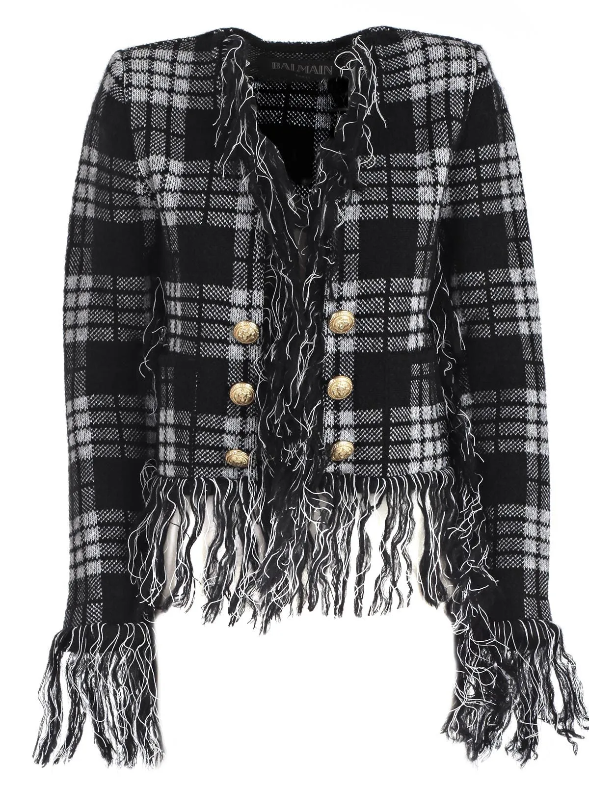 Balmain Fringed Tartan Jacket