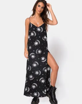 Batis Maxi Dress in Sun Moon Stars BW