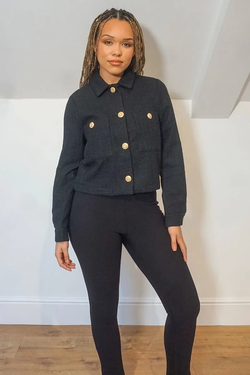 BLACK CROPPED BOUCLE JACKET