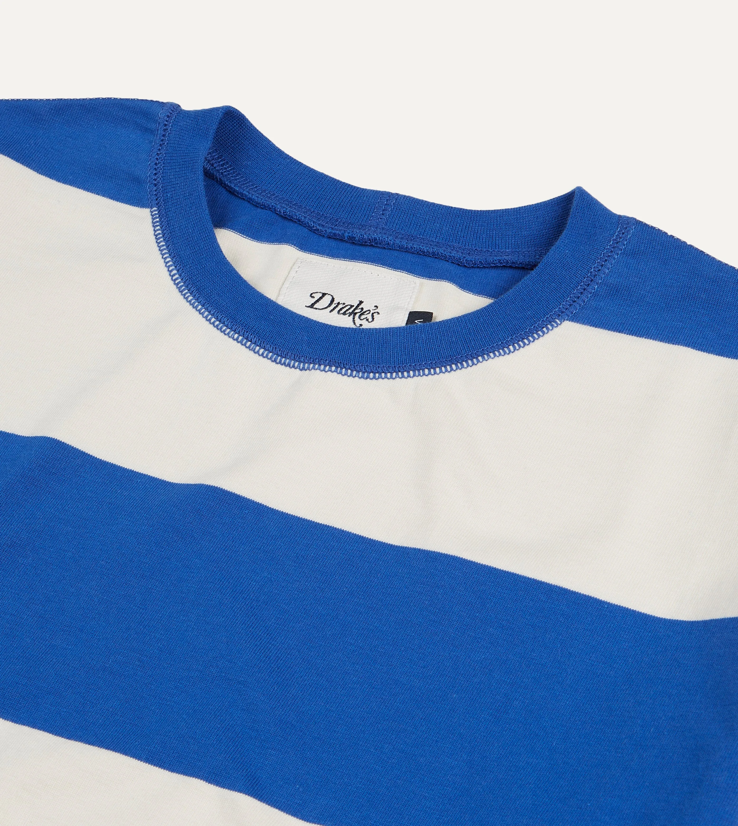 Blue and White Wide Stripe Heavy Cotton Crew Neck Hiking T-Shirt