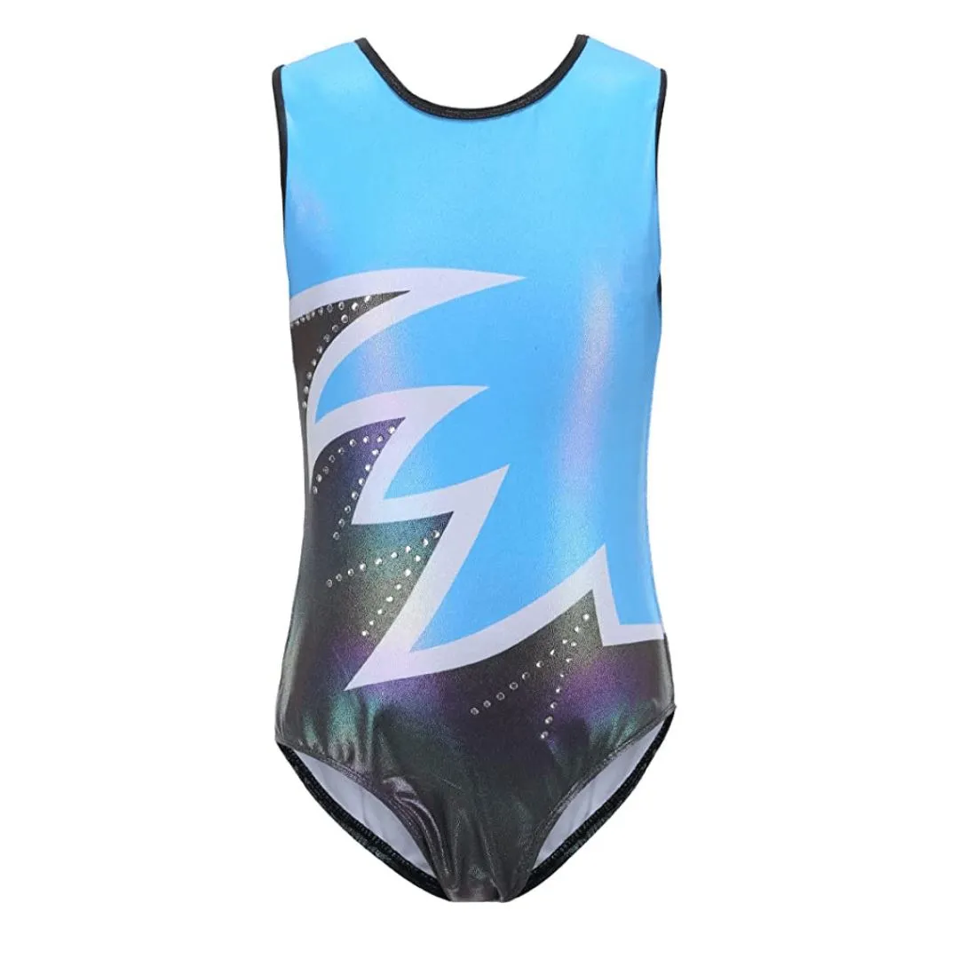 Blue Black Flame Sleeveless Leotard