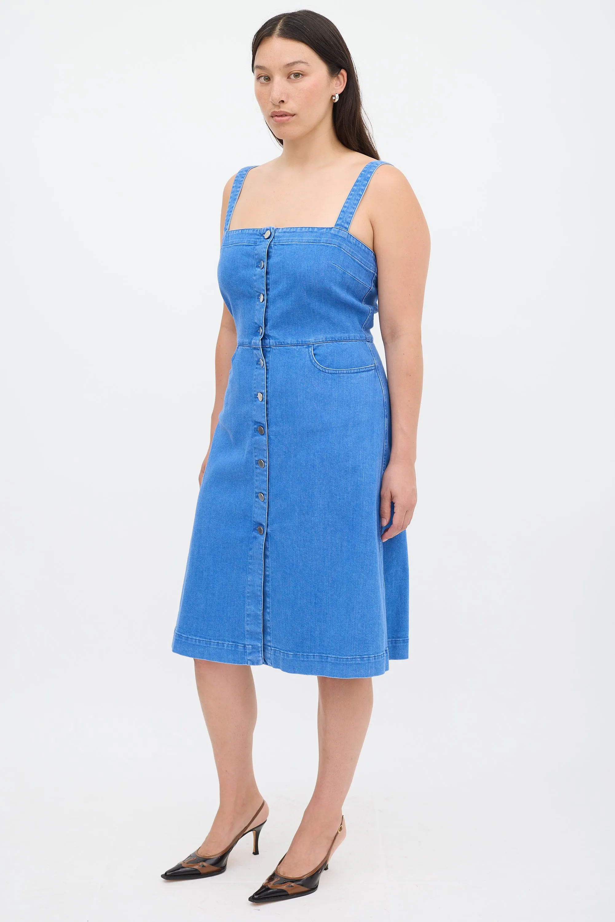 Blue Denim Button Up Midi Dress