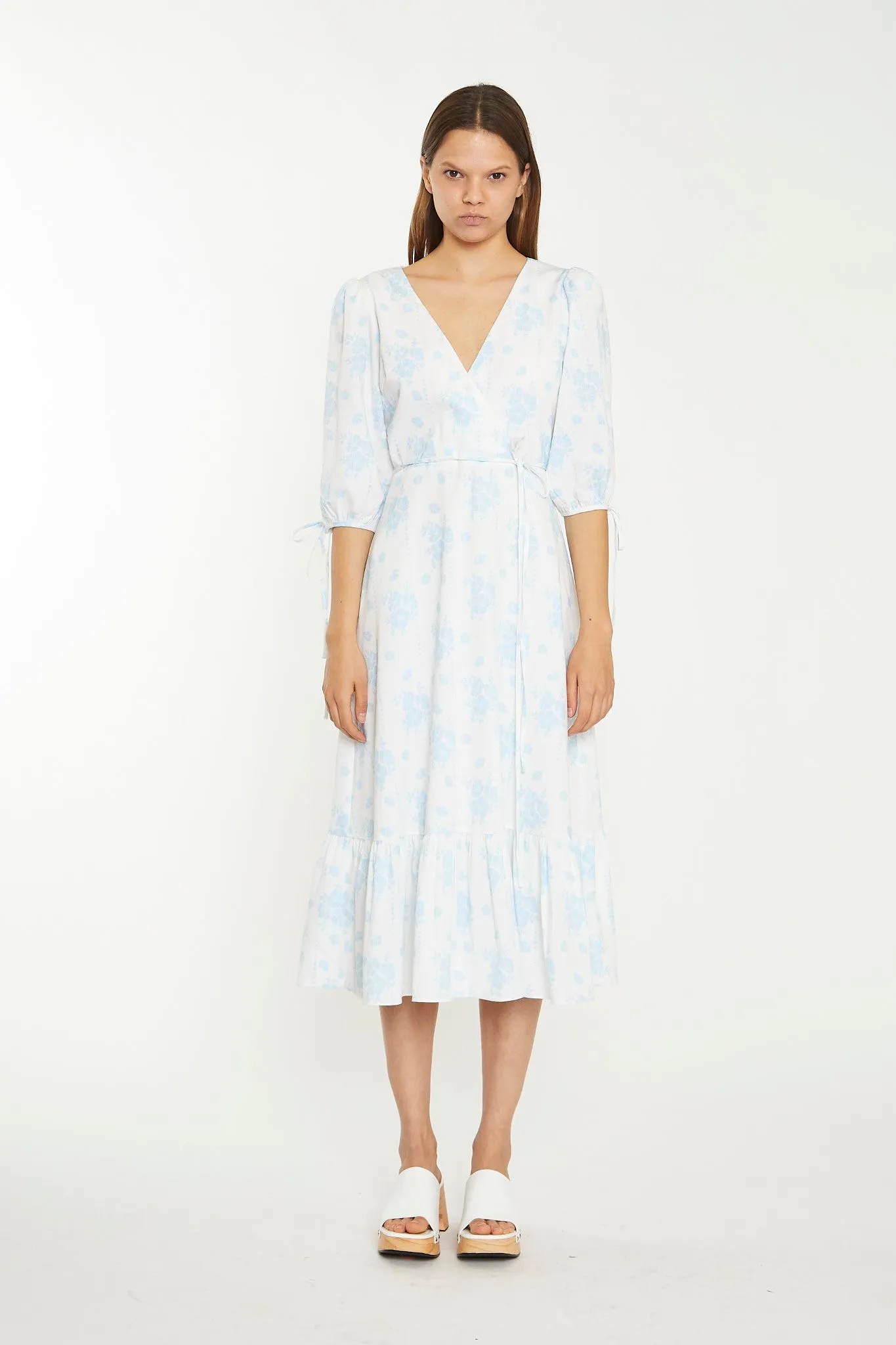 Blue Wallpaper Floral Midaxi Wrap-Dress