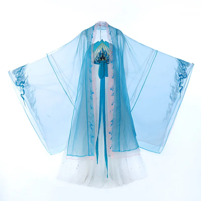 BlueDail Blue Sacred Fire Embroidery Hanfu Clothing Daily Wear(4Pcs)