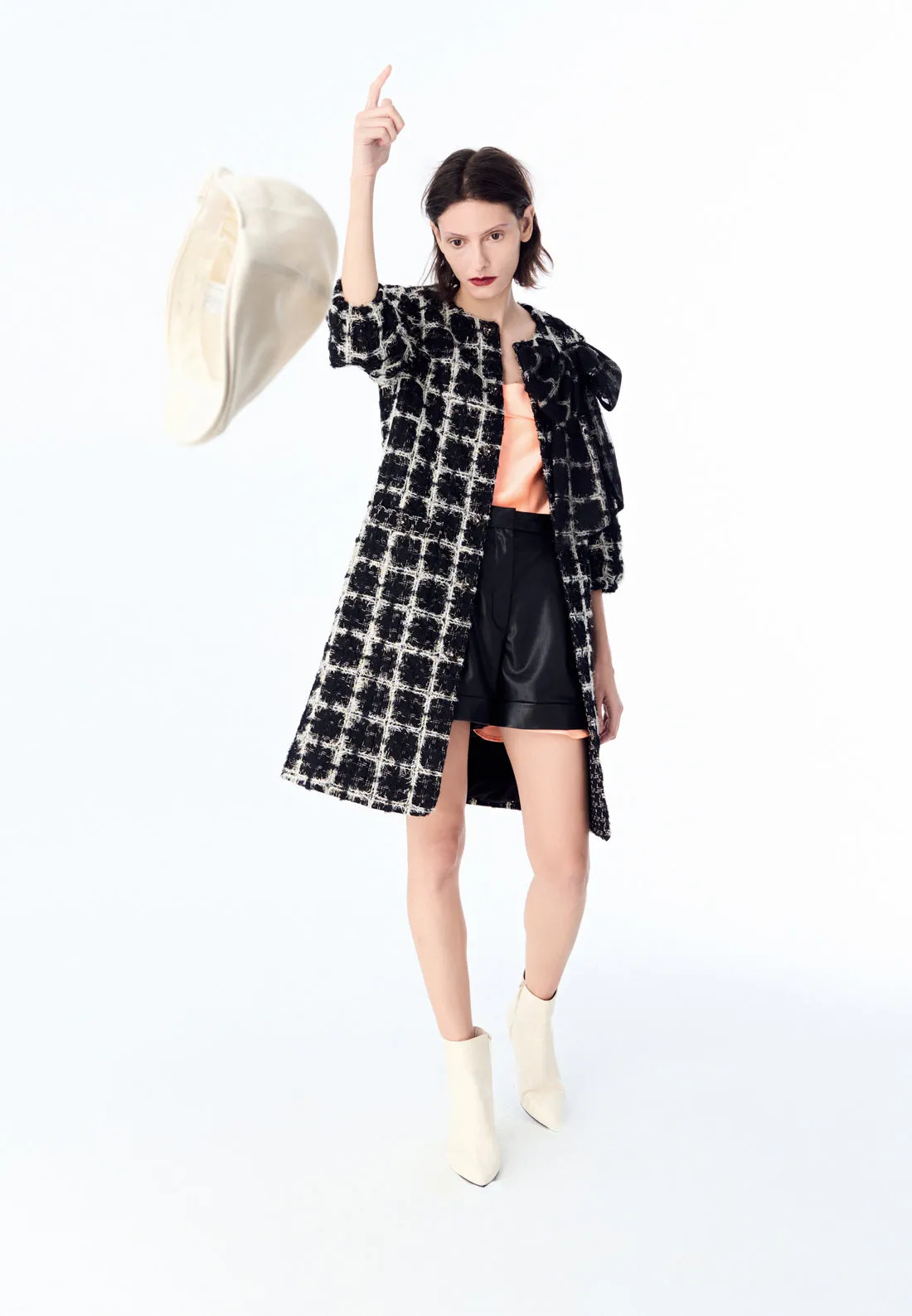 Bow Lurex Tweed & Mesh Coat Dress