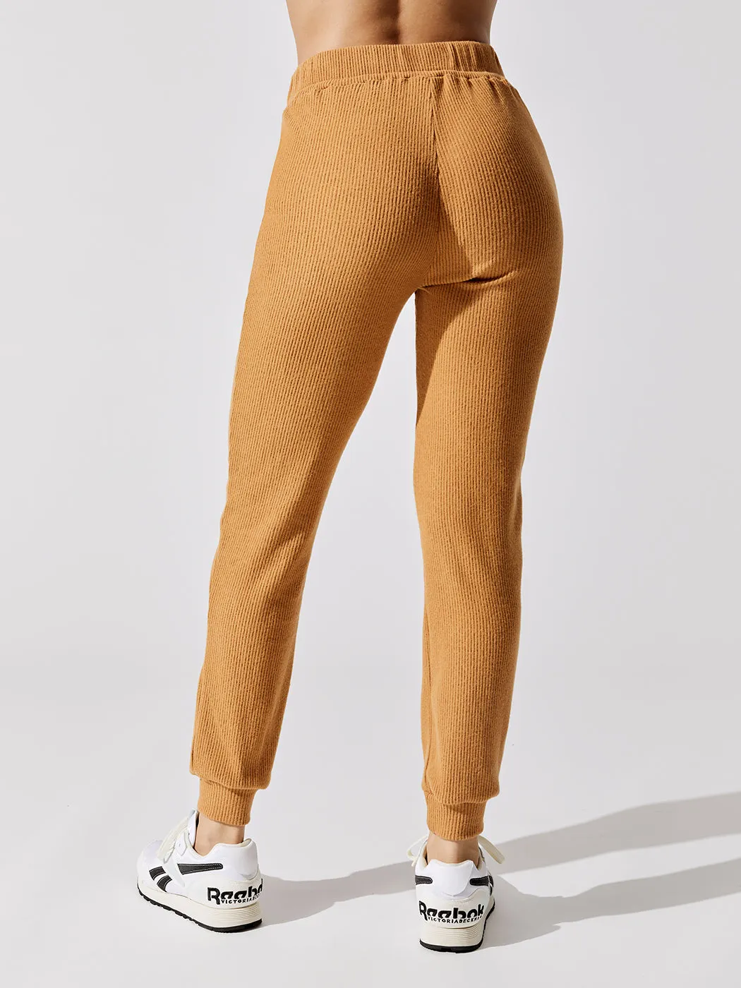 Brushed Ribbed Slim Jogger - Brown Sugar