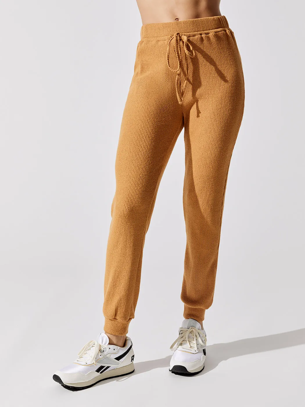 Brushed Ribbed Slim Jogger - Brown Sugar