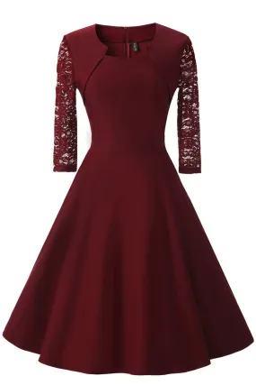 Burgundy A-line Prom Dress With Half Sleeves