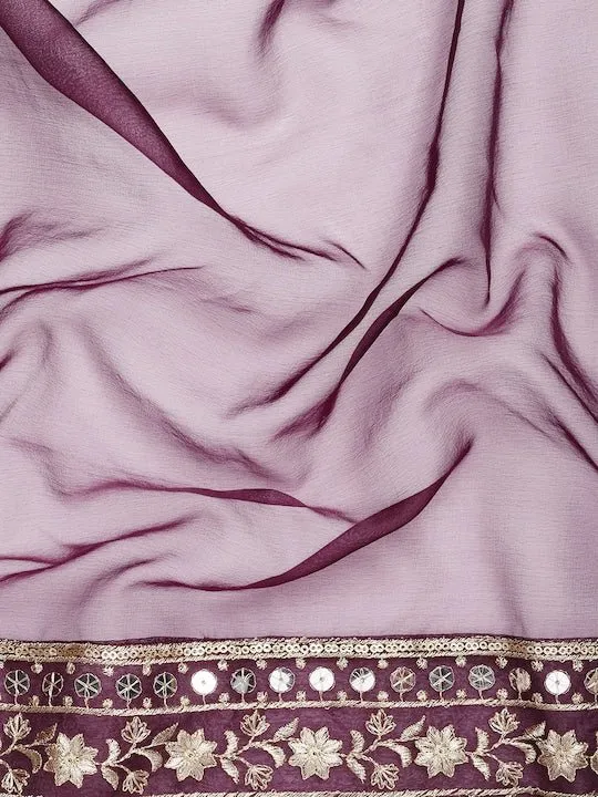 Burgundy Embroidered Organza Saree