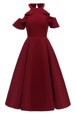 Burgundy Fit And Flare Ruffled Off-the-shoulder Homecoming Dress