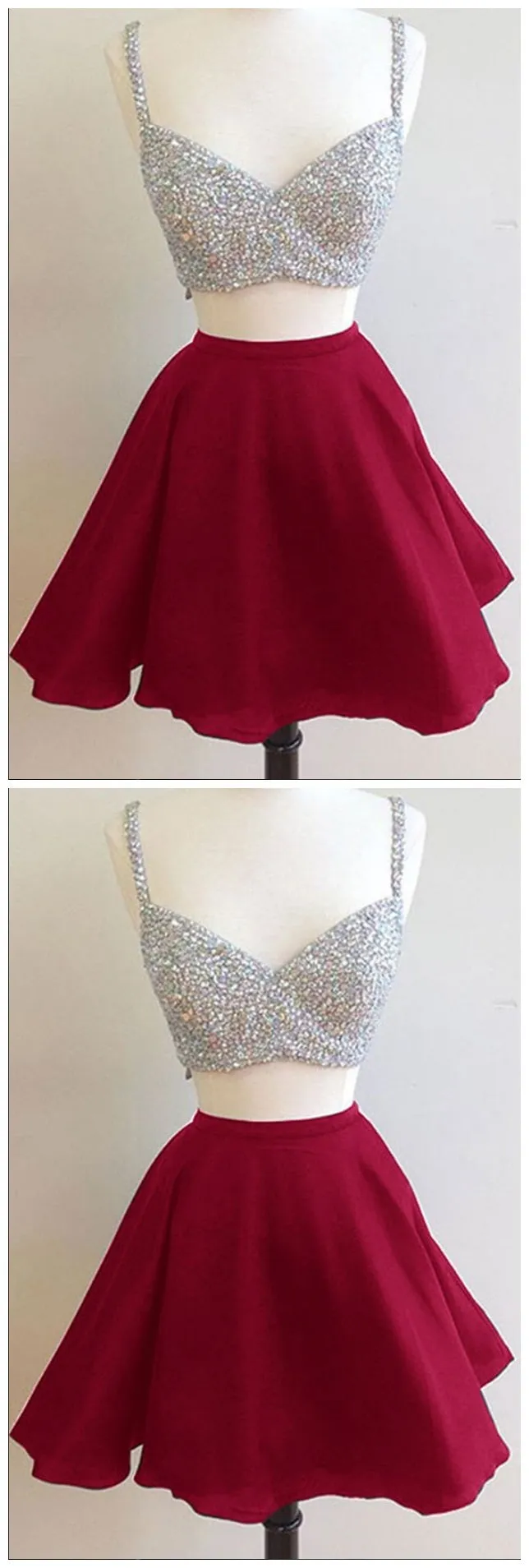 Burgundy Two Piece Short Teenage Dress for Homecoming,21121320