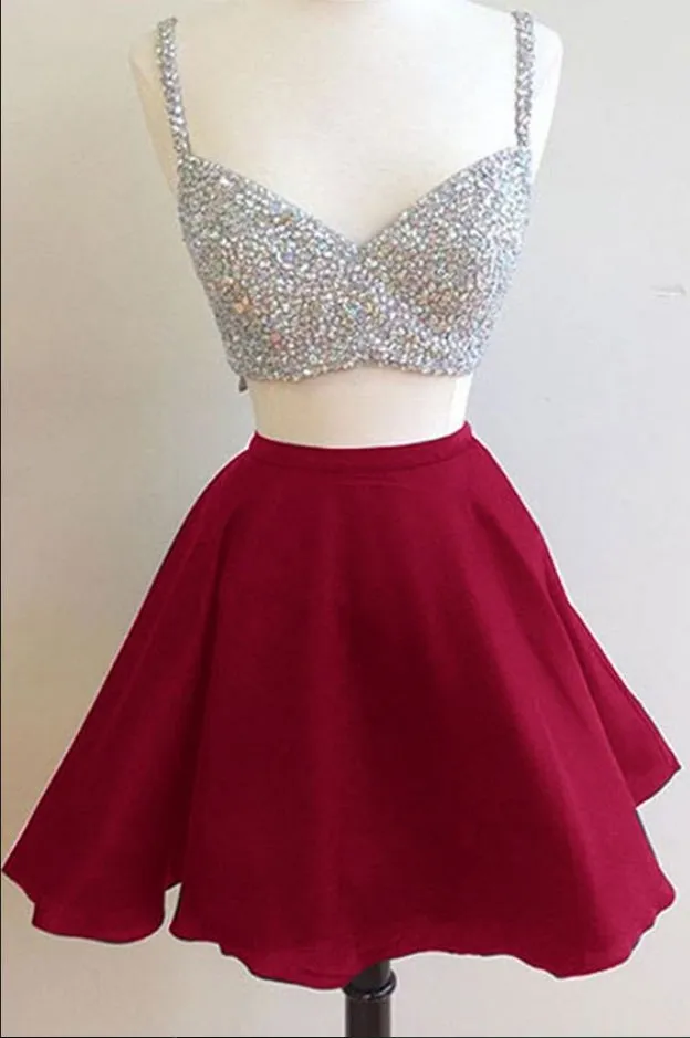 Burgundy Two Piece Short Teenage Dress for Homecoming,21121320