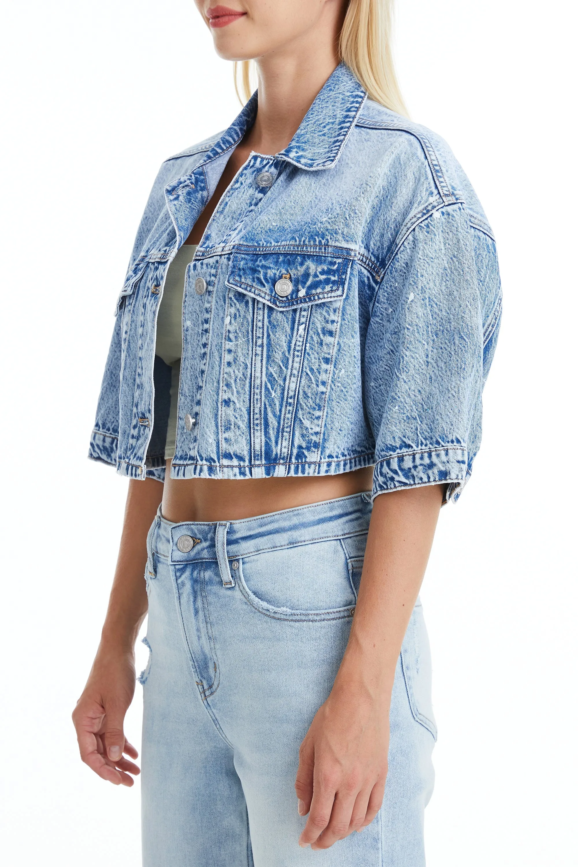 Candy Painted Cropped Denim Jacket