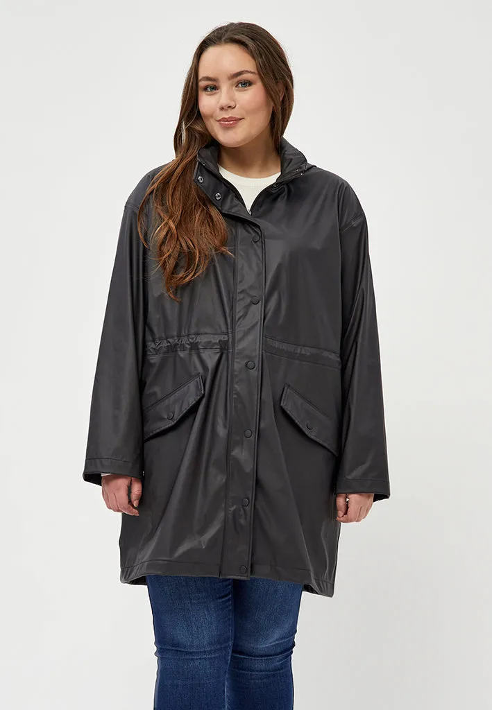 Cane Hooded Raincoat Curve - Black