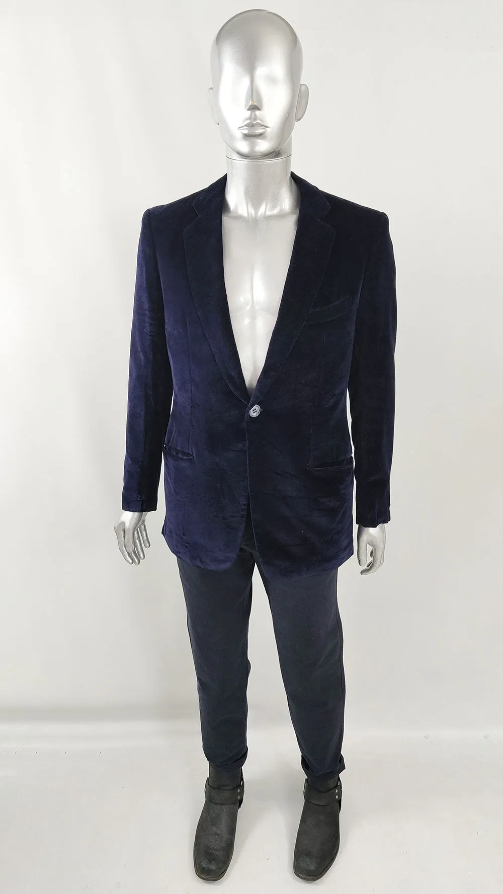 Caradonio of Rome Vintage Mens Deep Blue Velvet Blazer, 1970s