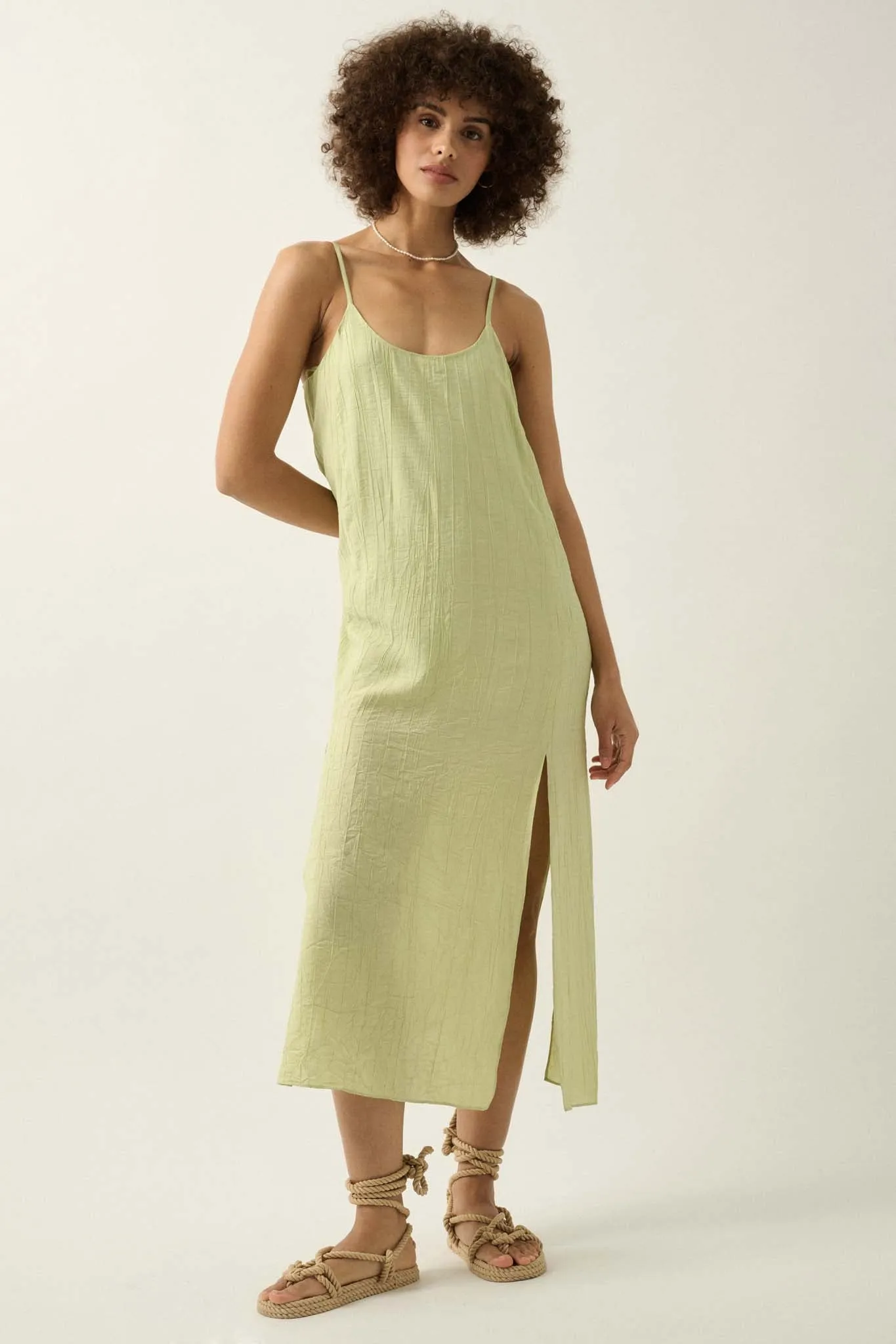 Carefree Spirit Textured Crepe Midi Slip Dress