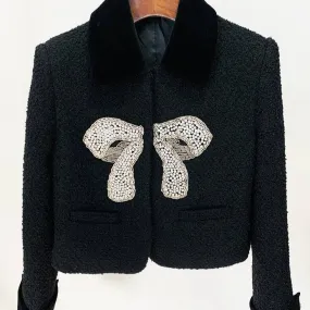 Carlita Velvet Lapel Long Sleeve Diamond Bow Coat