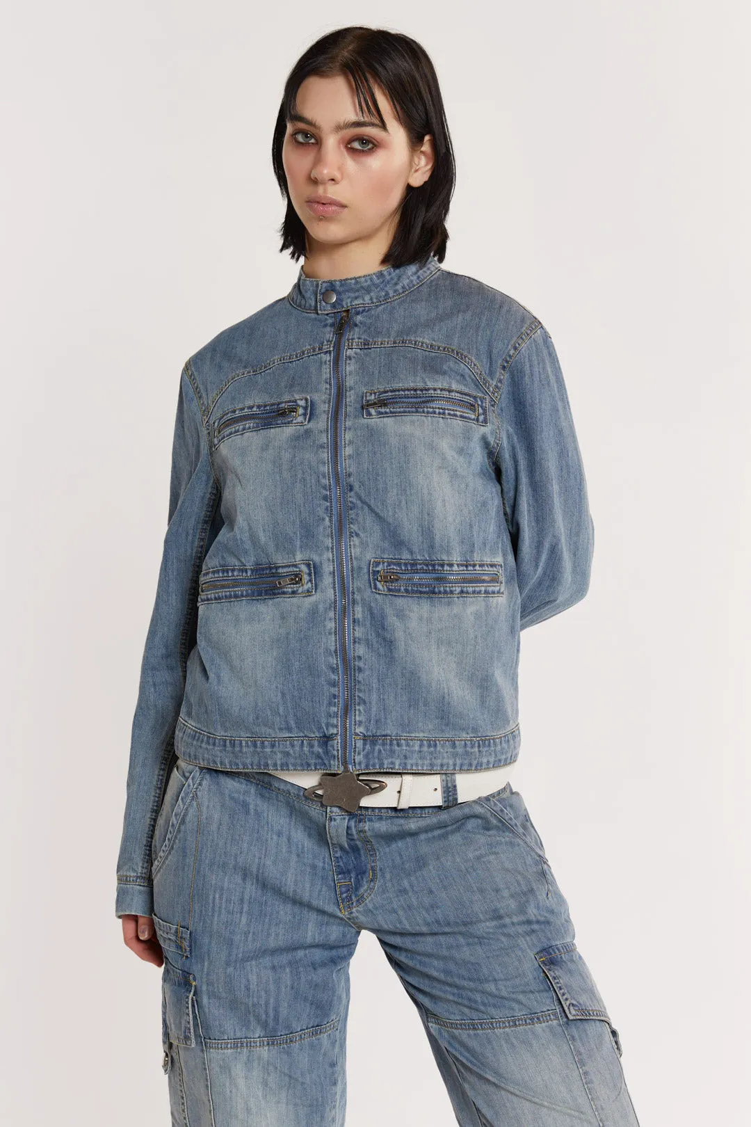 Chambray Denim Moto Jacket